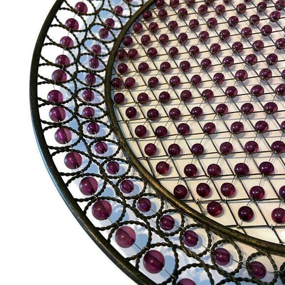 Purple Beaded Serving Trays 70s Paisley Decorative Set of 2 Colorful Hippie 70s - Picture 5 of 10